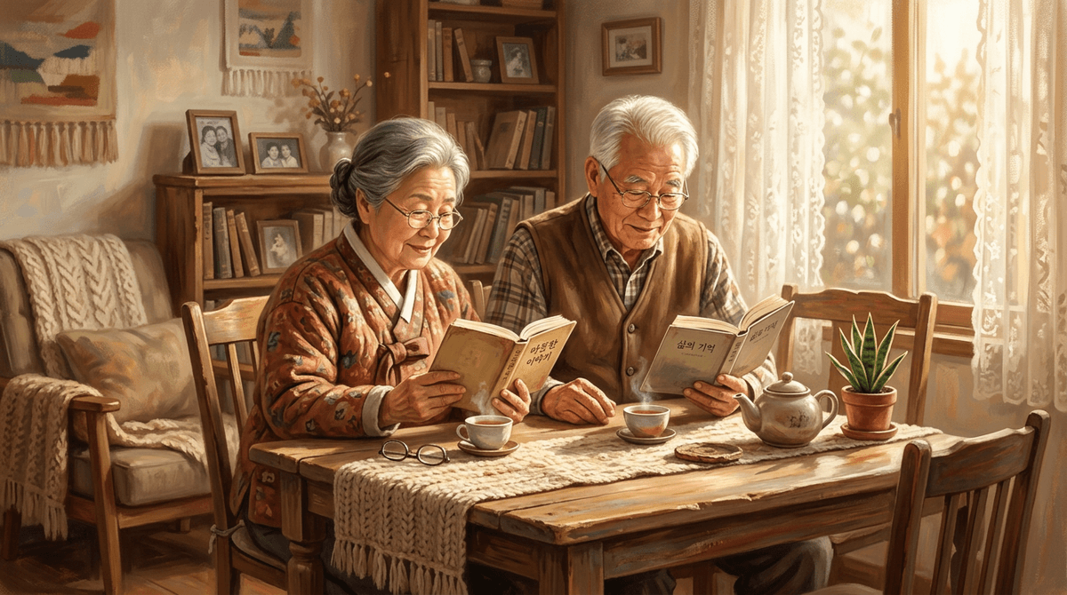 책을 읽으시는 할머니와 할아버지